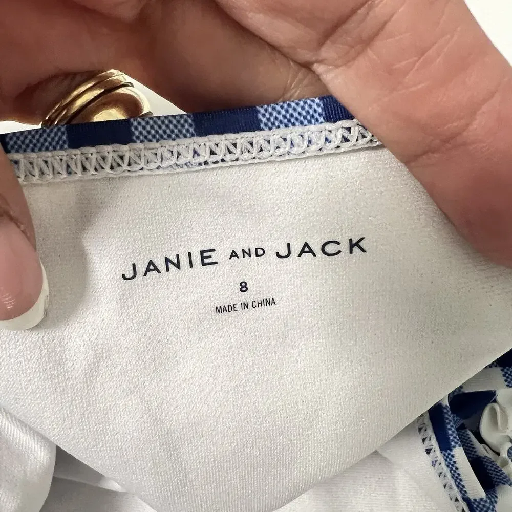 Janie & Jack Gingham Two Piece Swimsuit Size 8 Blue White